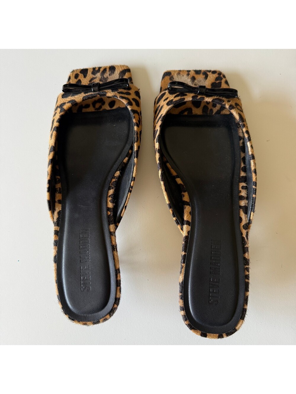 Steve Madden Meme Leopard Calf Hair Mule Slides Bow Kitten Heel Y2K Sz 10 - Picture 3 of 3